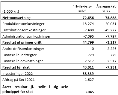 Oversigt over årets resultat jf. ”hvile-i-sig-selv princippet”